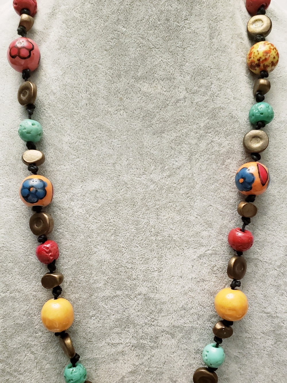 Handmade Multicolor Beaded Necklace - Yellow, Red, Turquoise, Orange, Brown